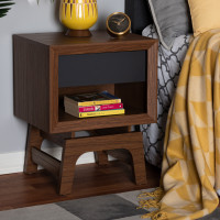 Baxton Studio WI1704-Walnut/Grey-NS Svante Mid-Century Modern Walnut Brown and Dark Gray Finished Wood 1-Drawer Nightstand